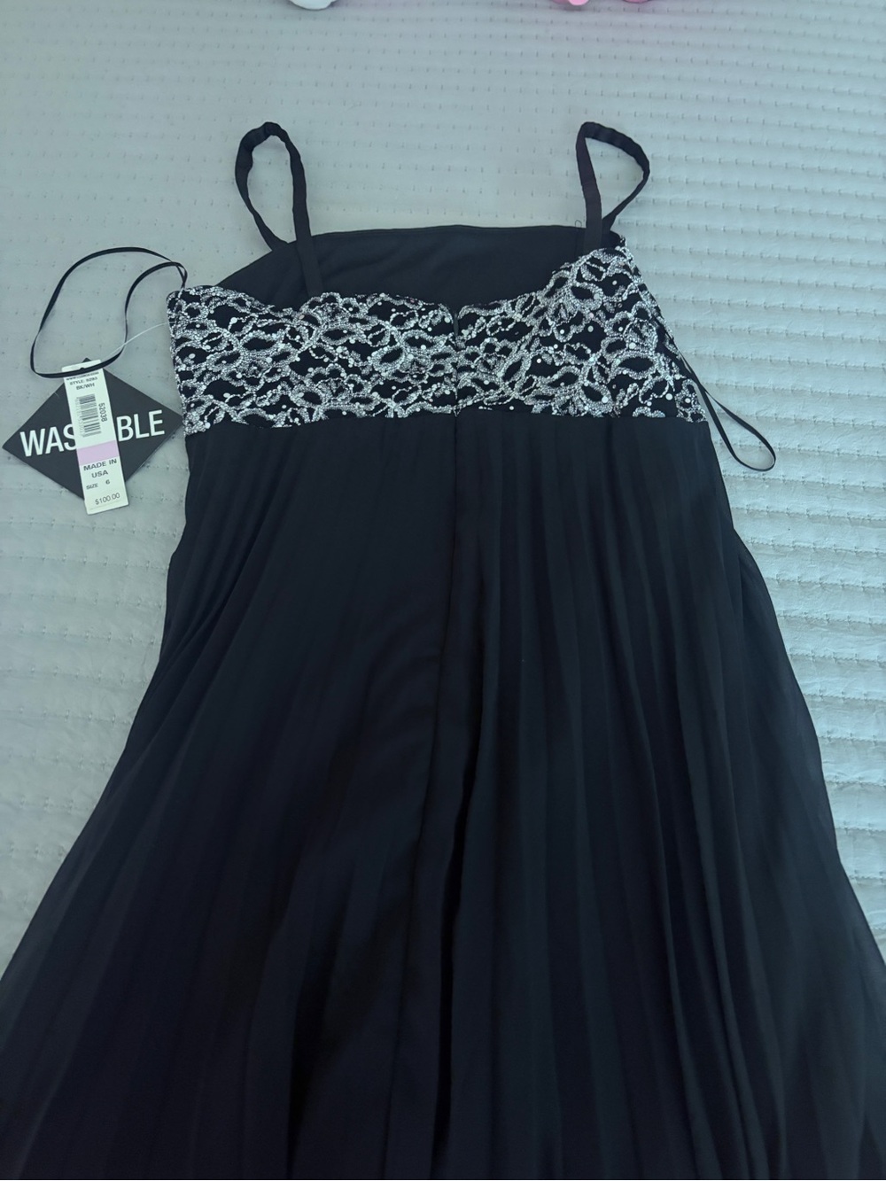 Black Spaghetti Strap Dress with Silver Beaded Bodice